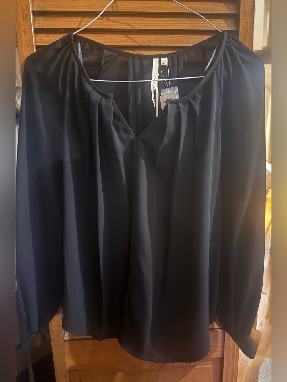 Bellatrix Black Sheer V-Neck Long-Sleeve Blouse